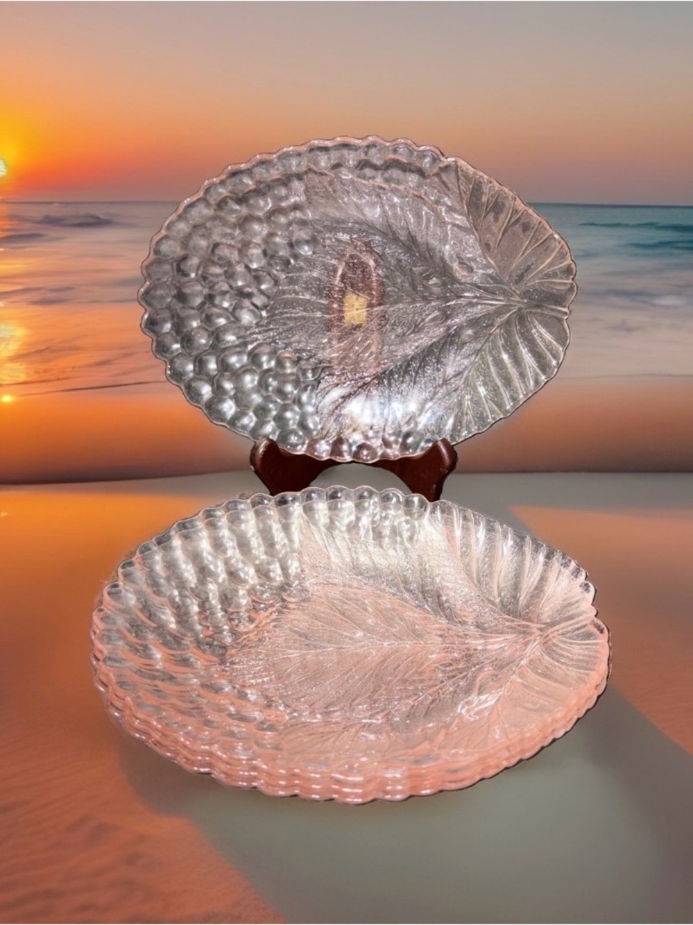 Vtg Rosaline Pink Depression Glass Grape Leaf Salad Dessert Plates Set of 4 Oval